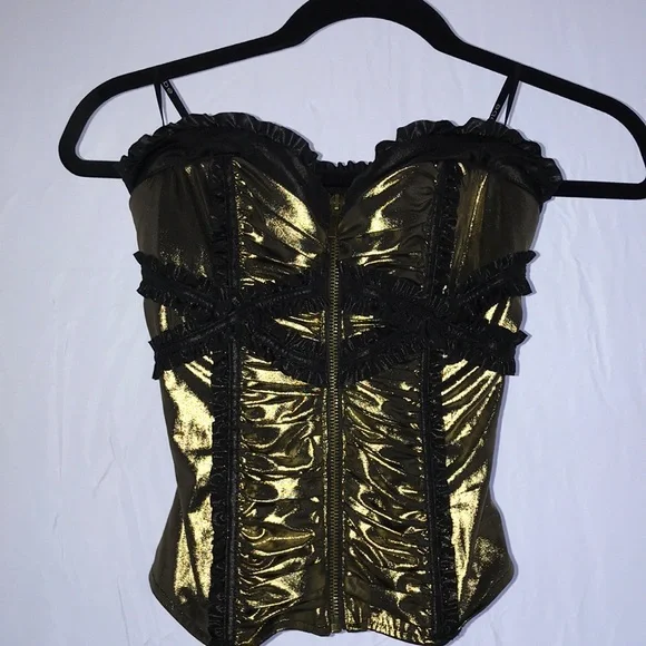 bebe | Tops | Bebe Shirred Metallic Ruffle Corset Xs | Poshmark